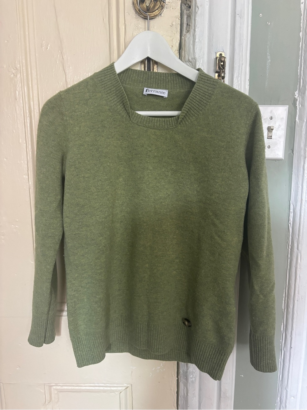 Olive Crewneck Wool/Cashmere Sweater for Women